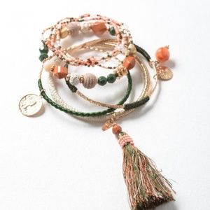 Boho Charm Beaded Tasseled Bracelet Stack